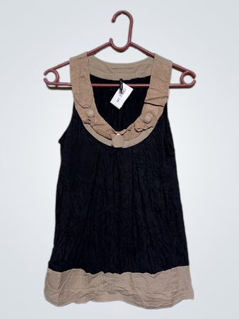 Schwarzes und Haferfarbenes Ärmelloses Top
