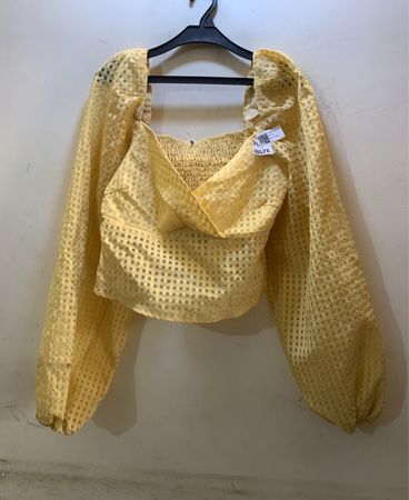 Gelbes Puffärmel Smocked Crop Top