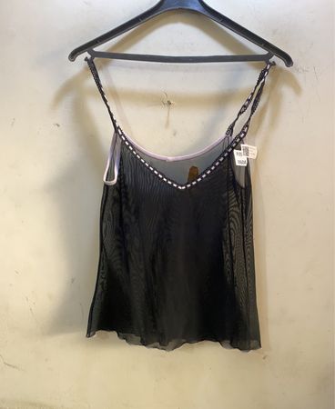 FaithVintage Schwarzes durchscheinendes Trägertop mit pinkem Rand
