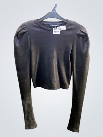Bershka schwarzes geripptes Kurzarm-Top mit Puffärmeln