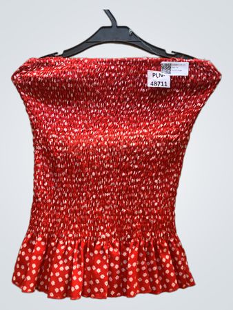 FaithVintage Rote Smocked Blümchen Röhrenoberteil
