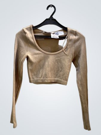 Stradivarius Ripp-Cropped Langarmtop