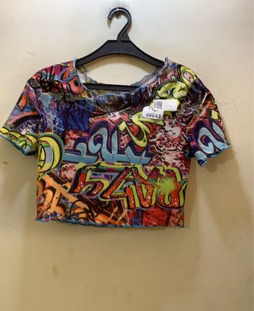 Graffiti Print Mesh Crop Top