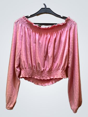 FaithVintage Pink Smocked Off-the-Shoulder Langarm-Crop-Top