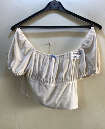 FaithVintage creme Samt geraffte Puffärmel Bl use