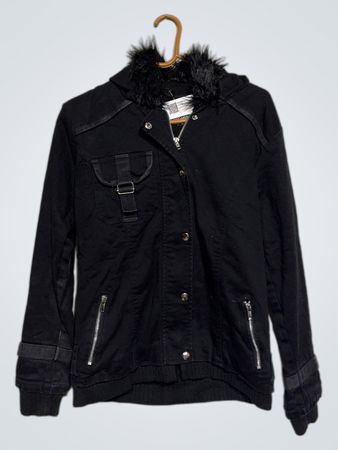 Gothicana Black Jacket with Fur Hood
