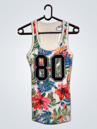 Damen Tanktop mit floralem Druck und "80" Grafik