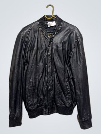 SELECTED / HOMME Black Leather Bomber Jacket