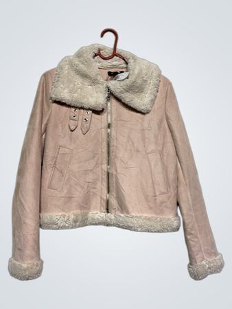 Jennyfer Pink Faux Suede & Fur Lined Aviator Jacket