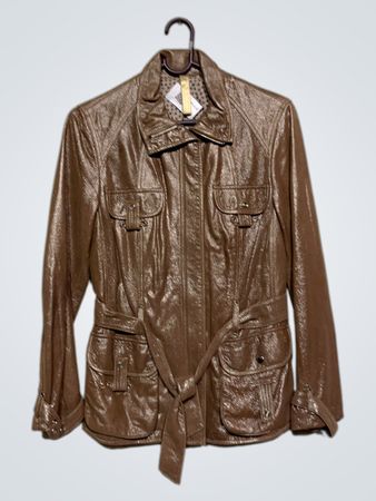 Braune Faux-Leder-Jacke mit Gürtel