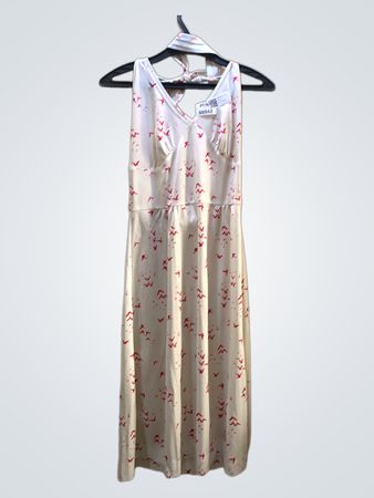 FaithVintage Cream Vogelprint Halterneck Maxikleid