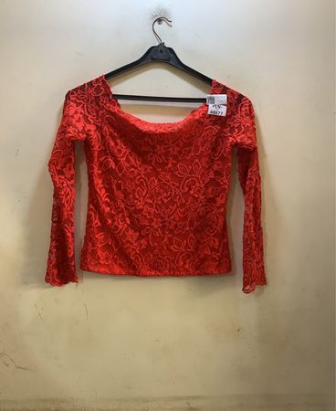 FaithVintage Rotes Spitzenoberteil mit langen Ärmeln