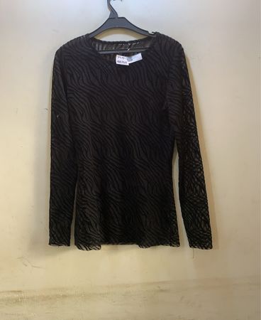 FaithVintage Schwarzes Transparentes Tierdruck Langarmoberteil