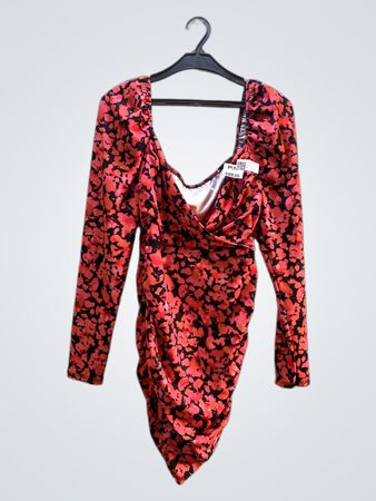 Faithfull The Brand Rotes Blumen Raffung Mini-Kleid