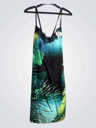 FaithVintage Tropenprint Slipkleid mit Spitzenbesatz