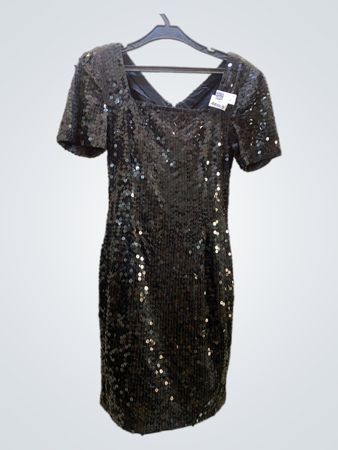 Schwarzes Pailletten-Kurzarmkleid