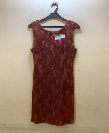 EarthVintage Rotes Spitzen-Ärmelloses Kleid