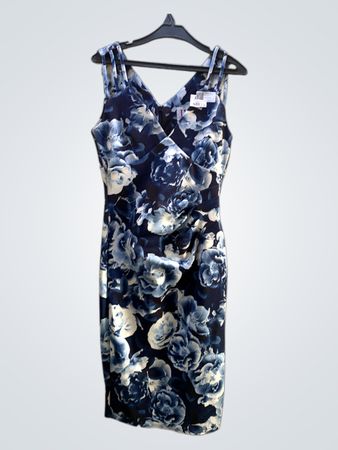 FaithVintage Blau Floral Print Ärmelloses V-Ausschnitt Midi-Kleid