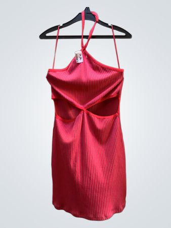 FaithVintage Pink Ribbed Cut-Out Halterkleid