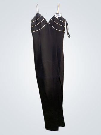 FaithVintage Schwarzes Maxi-Kleid mit goldenen Akzenten