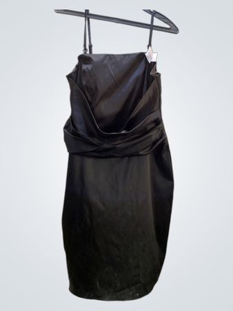 Schwarzes Satin Midikleid mit Raffung