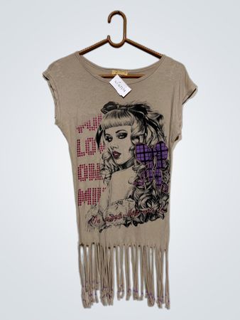 HAYAT Damen Grafik T-Shirt mit Fransen