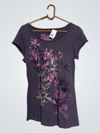 M Jeans Damen T-Shirt mit floralem und Vogel-Motiv
