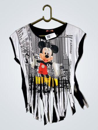 Mickey Mouse Grafik T-Shirt mit fransigem Saum