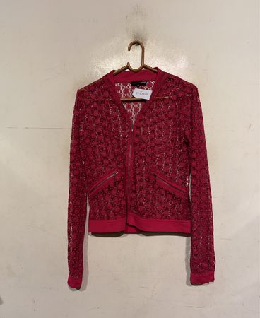 EVAZAR Women's Red Lace Bomber Jacket