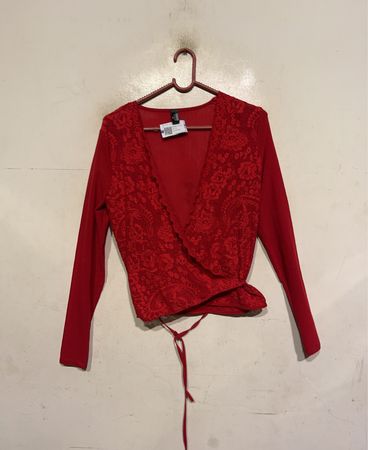 Motel Red Lace Wrap Top