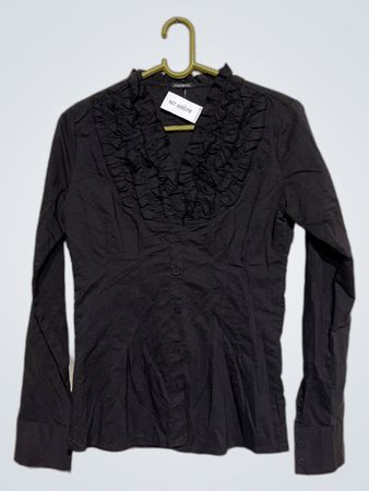 Motivi Schwarzes Rüschenshirt mit Knopfleiste