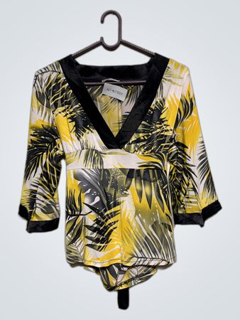 ALMAX ITALIA Damen Gelbes Palmendruck V-Ausschnitt Kimono Top