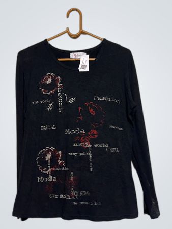 Affinités Armand Thierry Schwarz Langarm-T-Shirt mit Rosengrafik