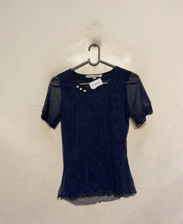 CoCoMenthe essence de femme navy durchsichtiger Kurzarm-Top