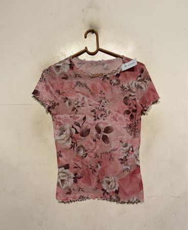 Rosa Blumen-Mesh-Top