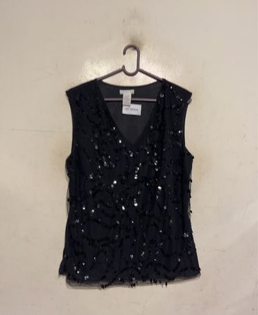 Worthington Schwarzes Paillettenshirt ohne Ärmel mit V-Ausschnitt