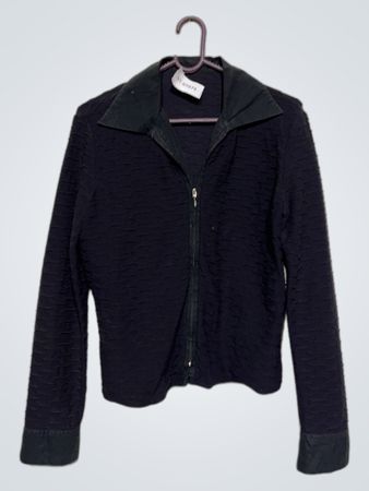 Schwarze strukturierte Zip-Up-Jacke