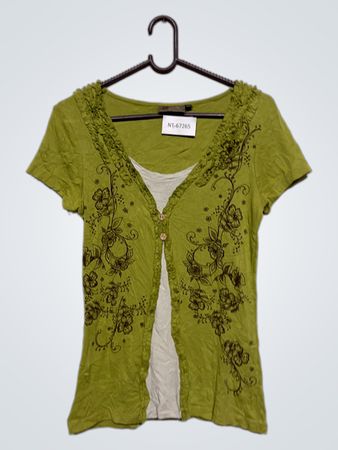 Grünes Blumendruck T-Shirt mit kurzen Ärmeln