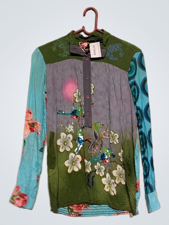 Langarmshirt mit Blumen- und Vogelprint für Damen