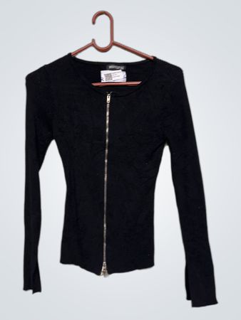 MISSYEMPIRE Schwarzer Reißverschluss-Ripp-Strickpullover