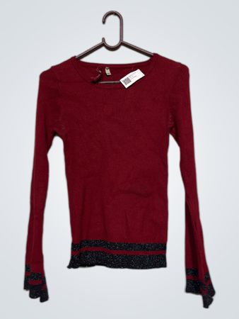 Aread'oc Damen Burgunderfarbener Rippstrickpullover mit Glitzerakzenten
