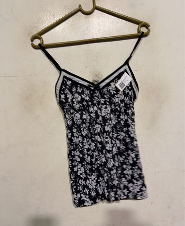 LAUREN ASHLEY Damen Schwarze & Weiße Blumen-Top