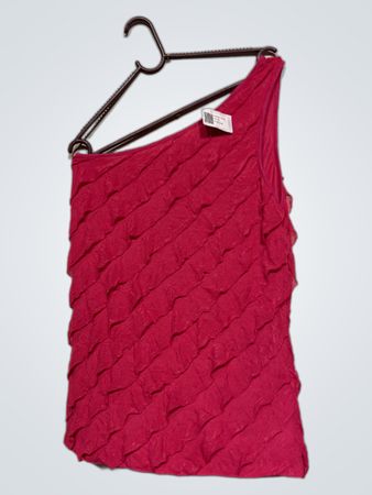 Amisu Damen Pinke Rüsche Ein-Schulter Tanktop