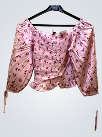 FaithVintage Pink Floral Smocked Square Neck Long Sleeve Top