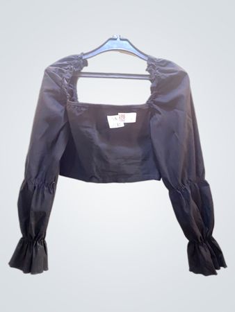 FaithVintage Schwarzes Quadrat-Ausschnitt Puffärmel Crop Top