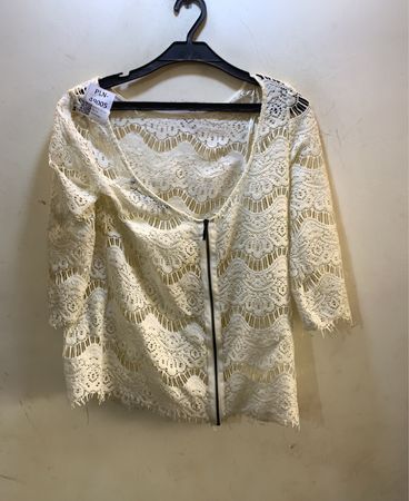 Cream Lace Zip Front Cardigan