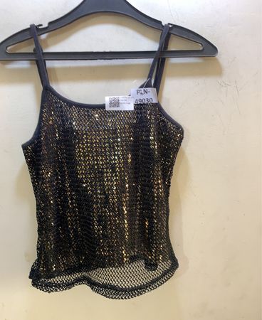 FaithVintage Schwarzes und Goldenes Pailletten-Cami-Top
