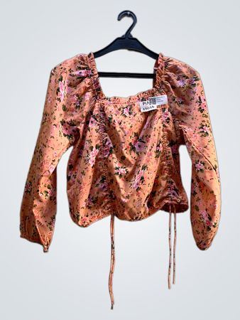 Faith/Vintage Floral Ruched Square Neck Long Sleeve Top