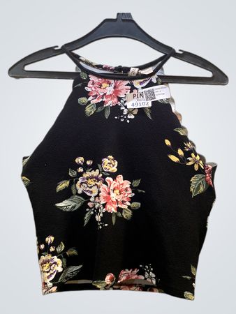 Schwarzes Blümchenmuster Halterneck-Crop-Top