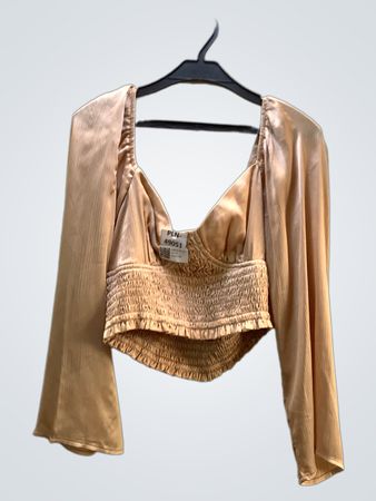 FaithVintage Pfirsich Smocked Quadrat-Ausschnitt Langarm Cropped Top